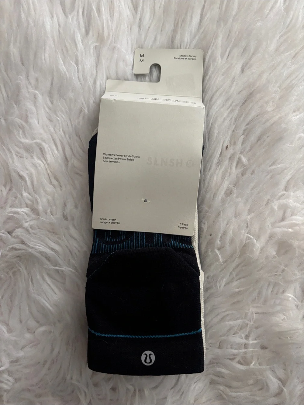 Lululemon Women’s Power Stride Ankle Socks, Black/Grey/Natural Ivory, Size M